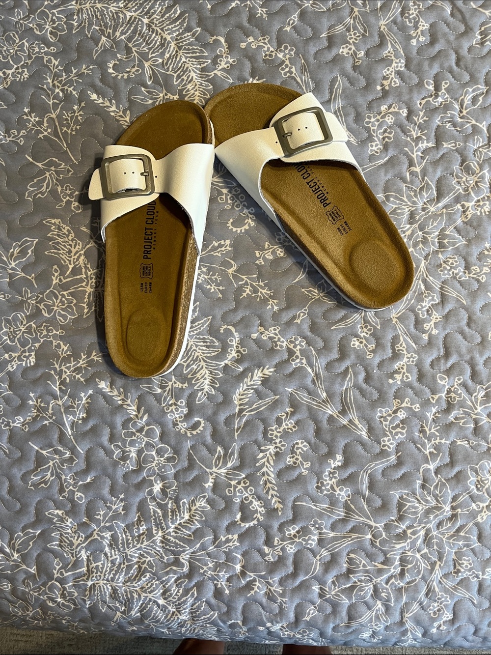 Project Global White Buckle Slide Sandals for Women